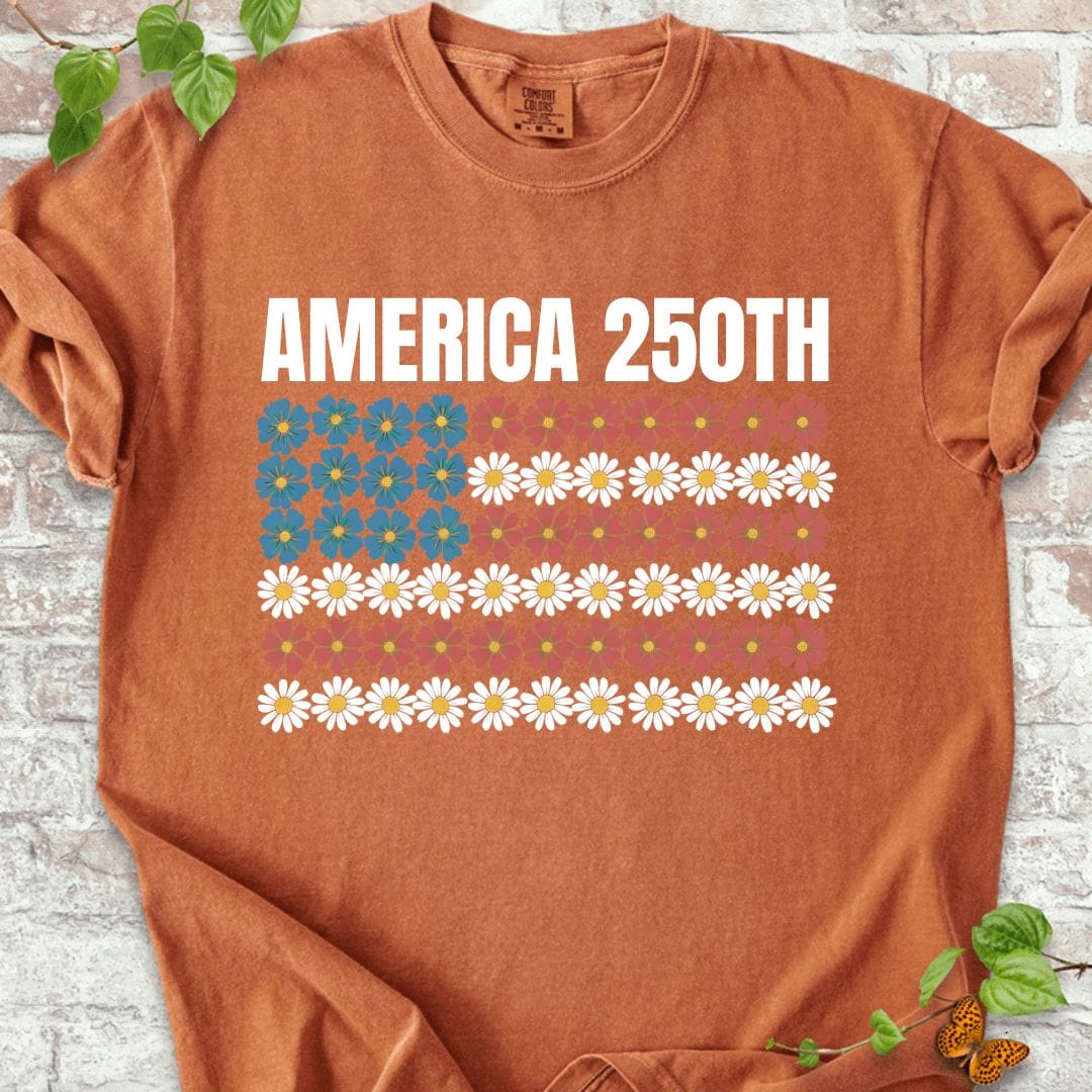 America 250th Flowers Flag T-Shirt
