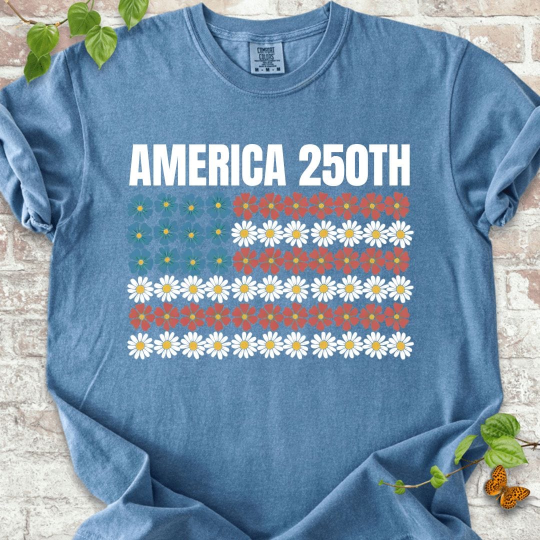 America 250th Flowers Flag T-Shirt