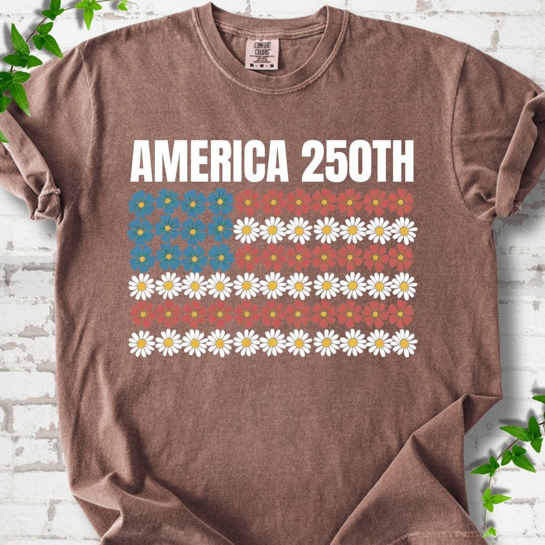 America 250th Flowers Flag T-Shirt