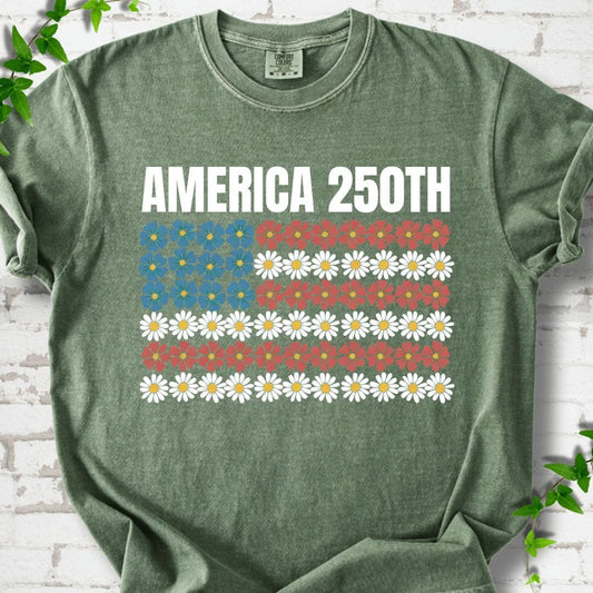 America 250th Flowers Flag T-Shirt