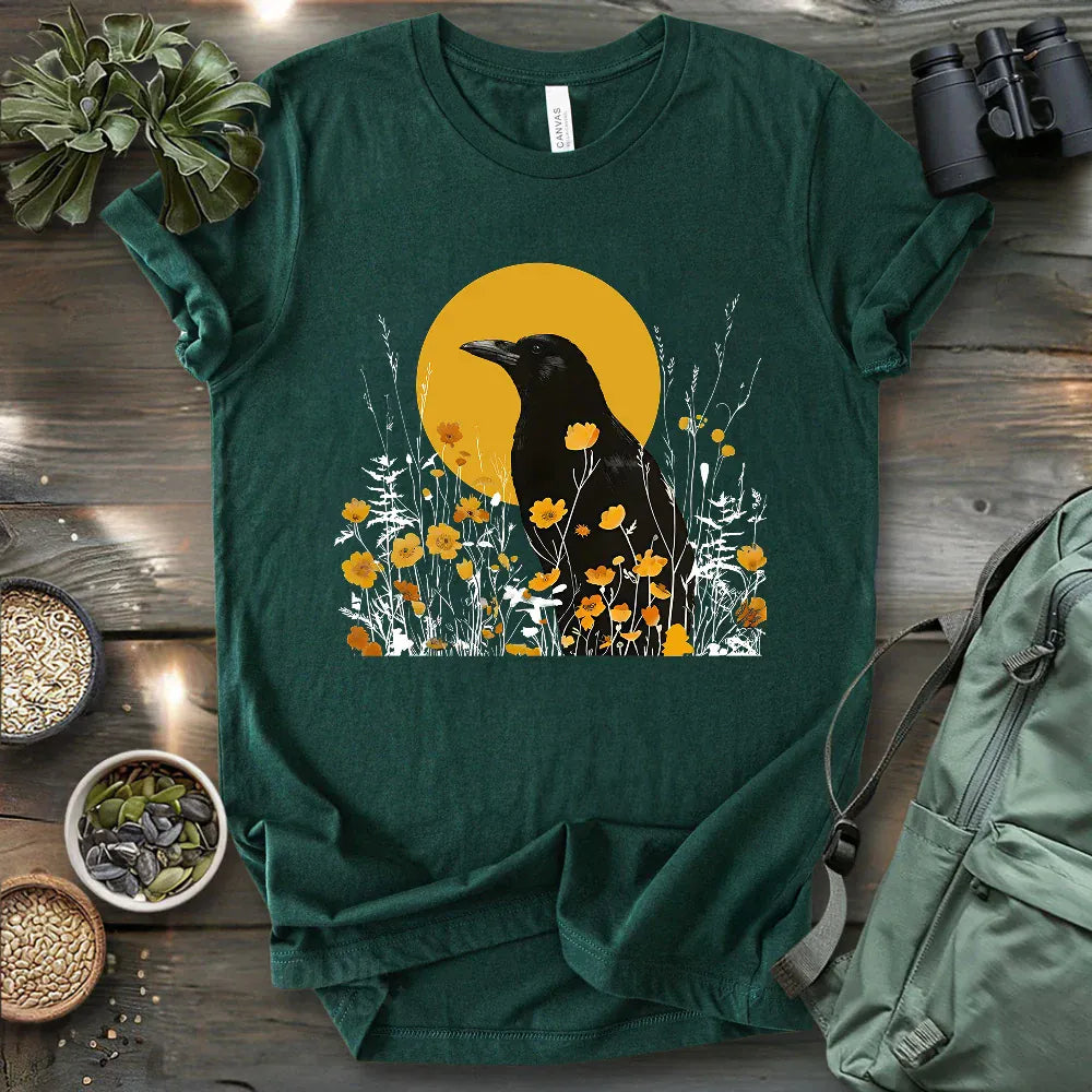 American Crow With Poppies T-shirt
