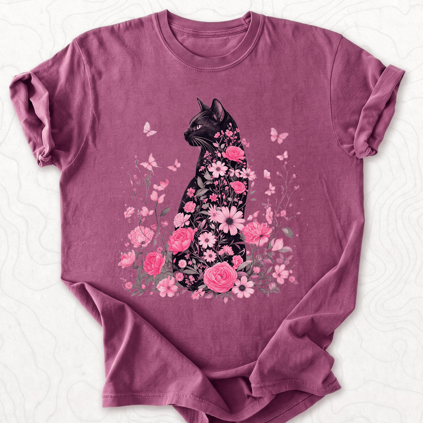 Floral Black Cat T-shirt