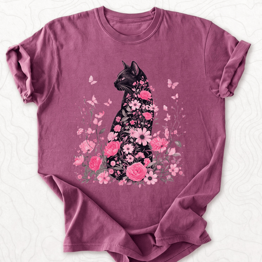 Floral Black Cat T-shirt