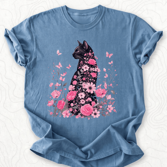 Floral Black Cat T-shirt