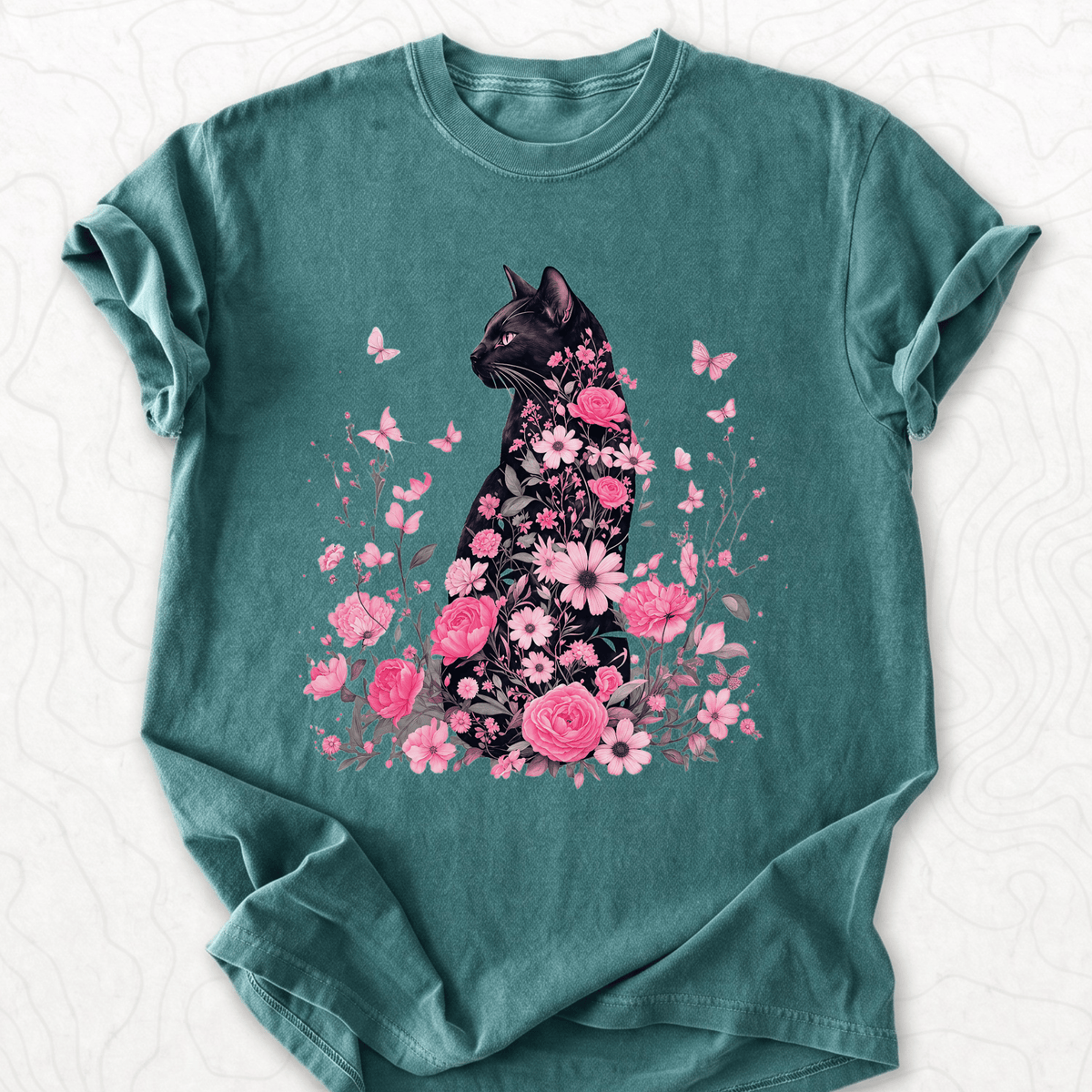 Floral Black Cat T-shirt