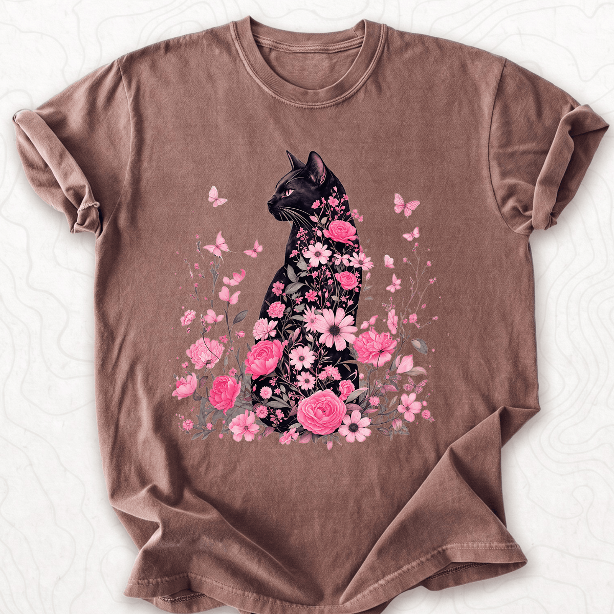 Floral Black Cat T-shirt