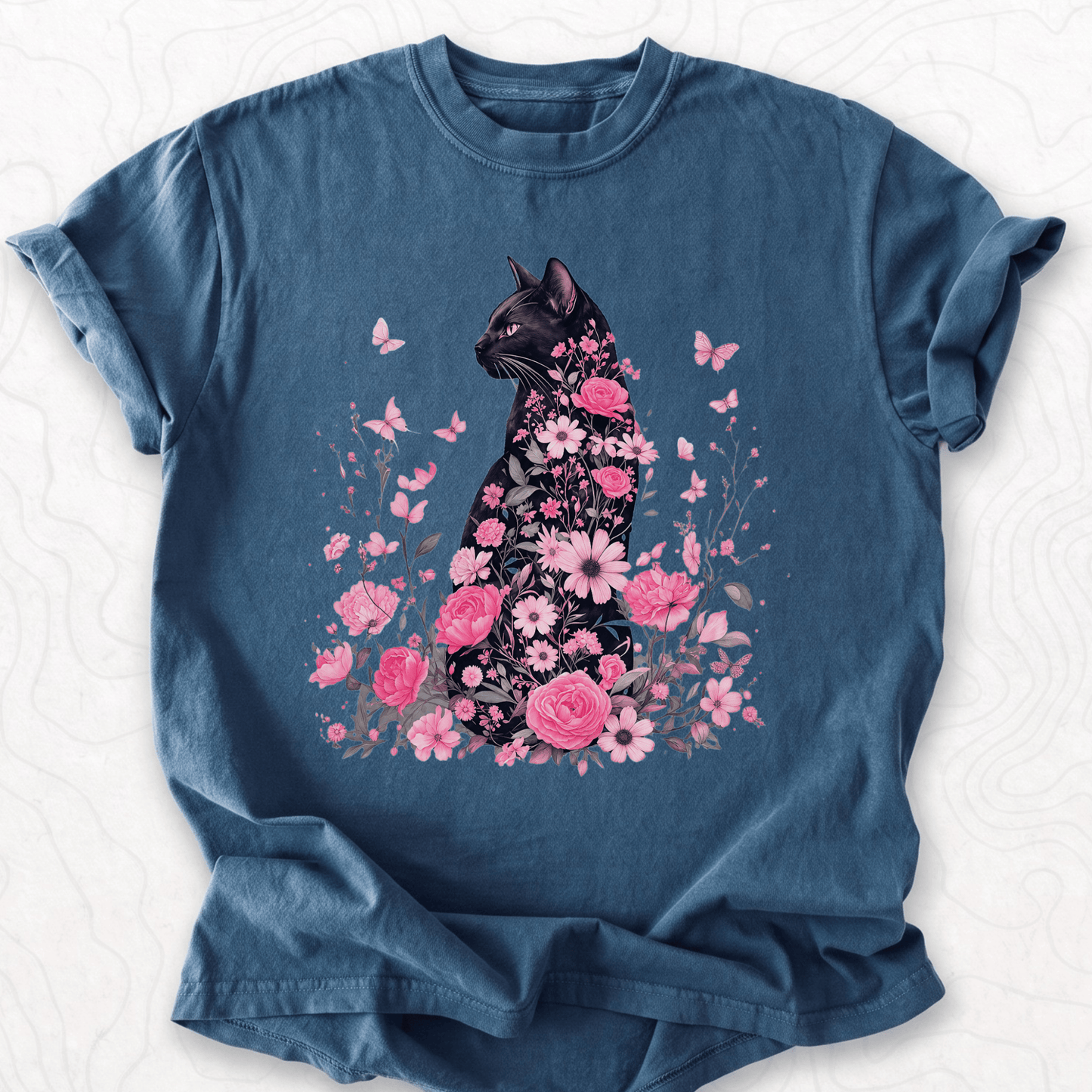 Floral Black Cat T-shirt