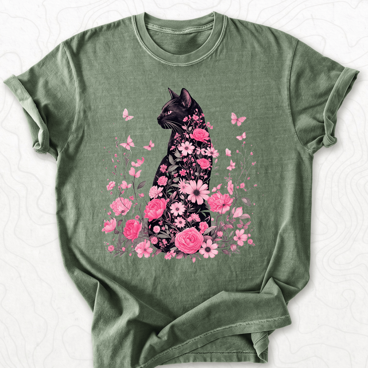 Floral Black Cat T-shirt