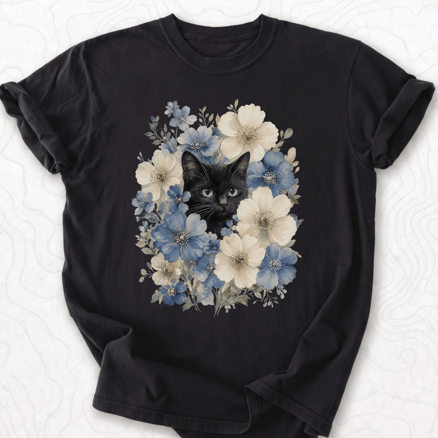 Floral Black Cat T-shirt