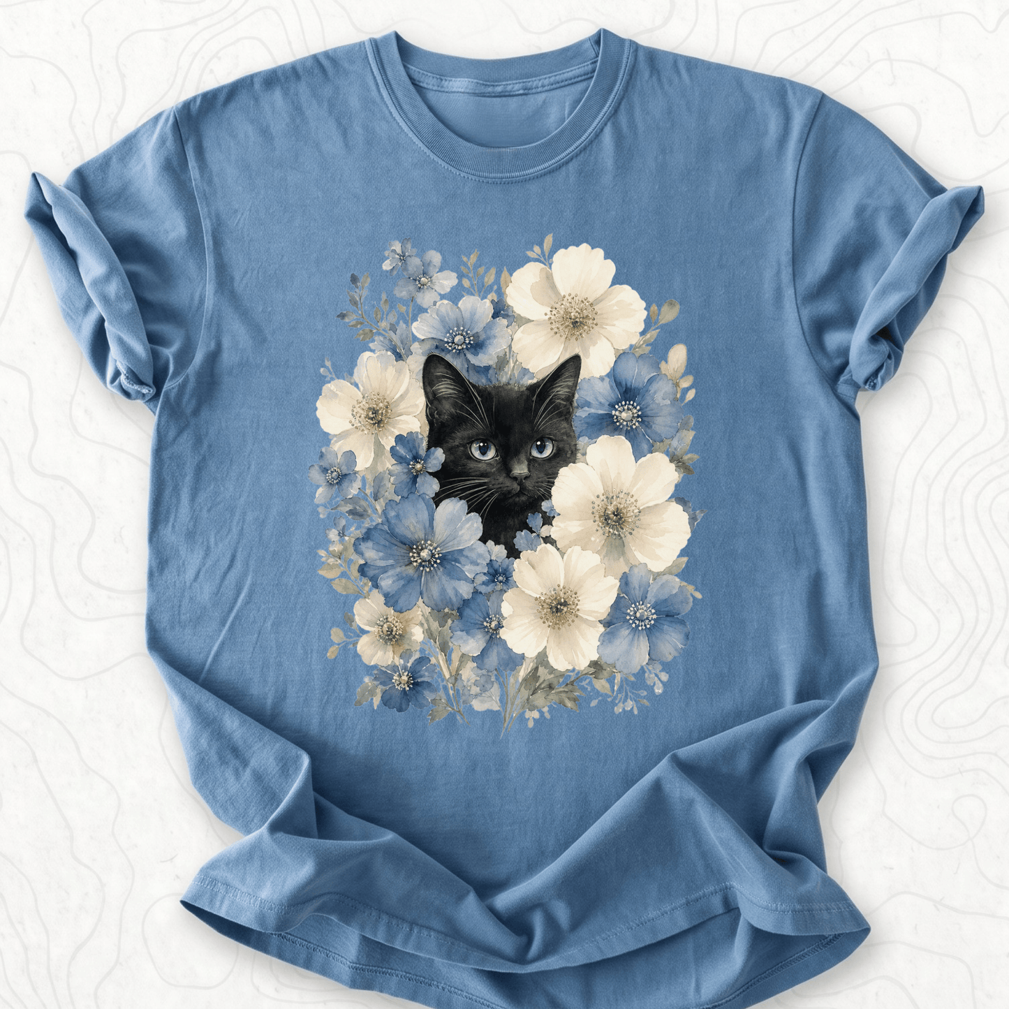 Floral Black Cat T-shirt