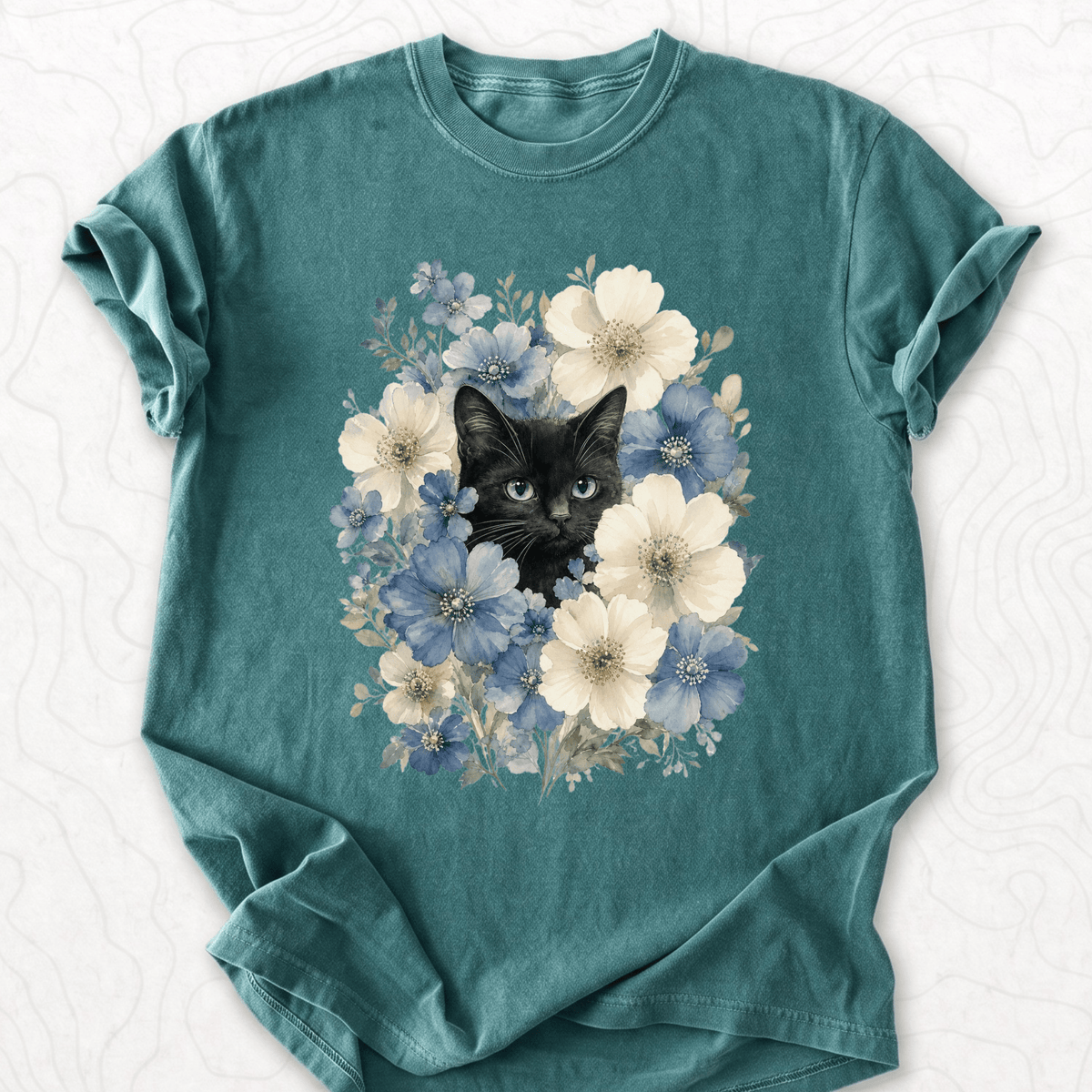 Floral Black Cat T-shirt