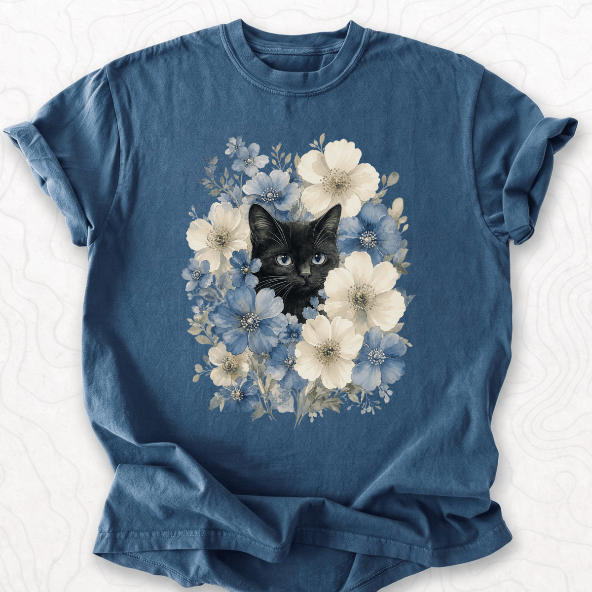 Floral Black Cat T-shirt