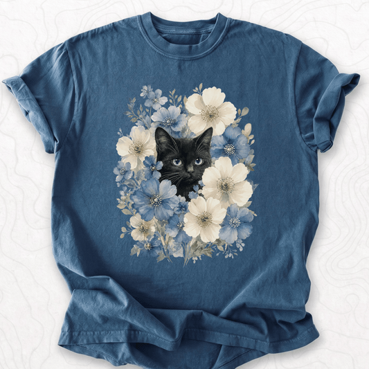 Floral Black Cat T-shirt