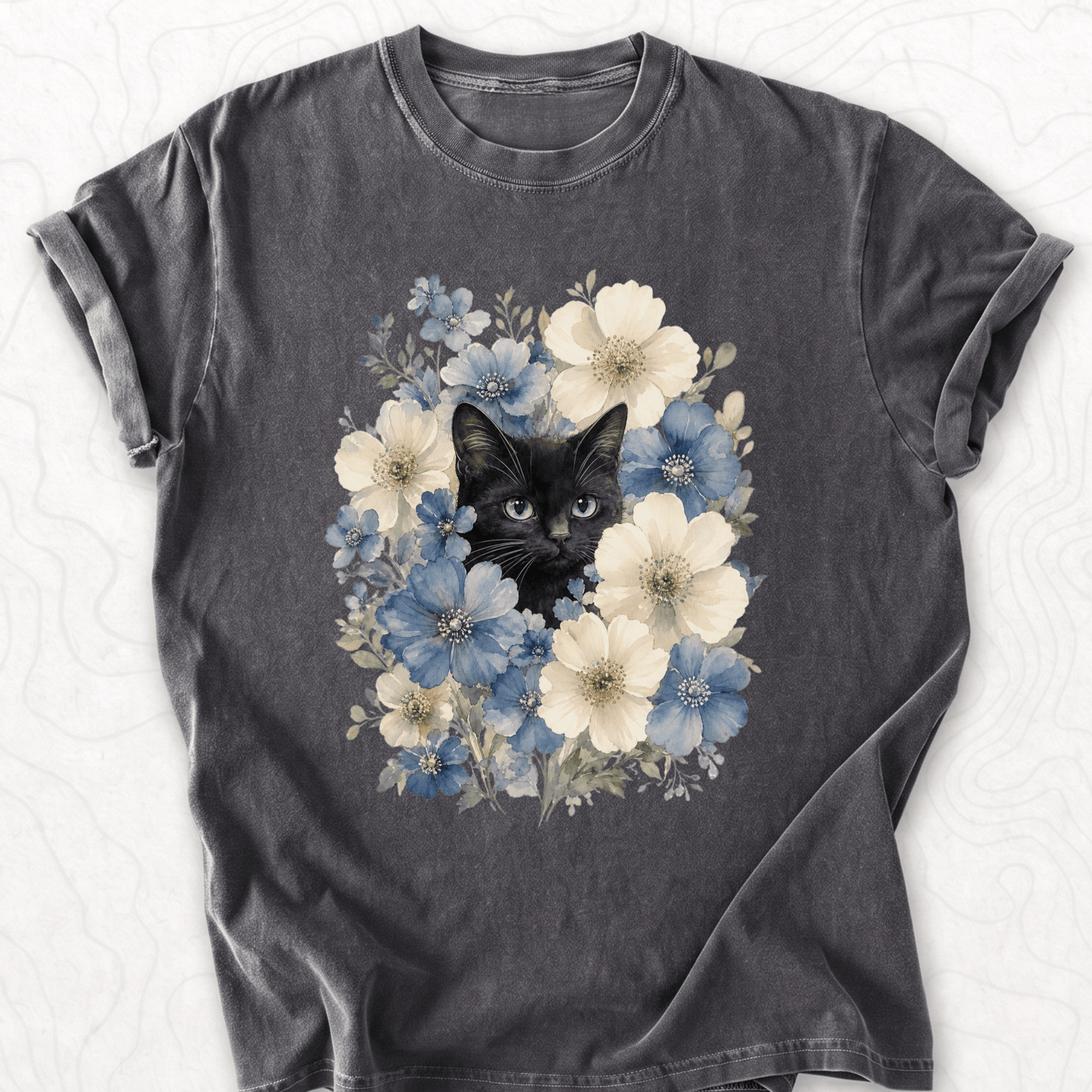 Floral Black Cat T-shirt