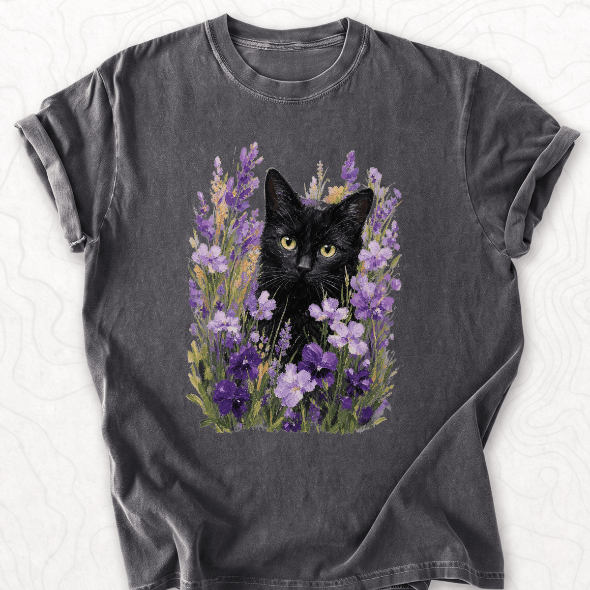 Floral Black Cat T-shirt