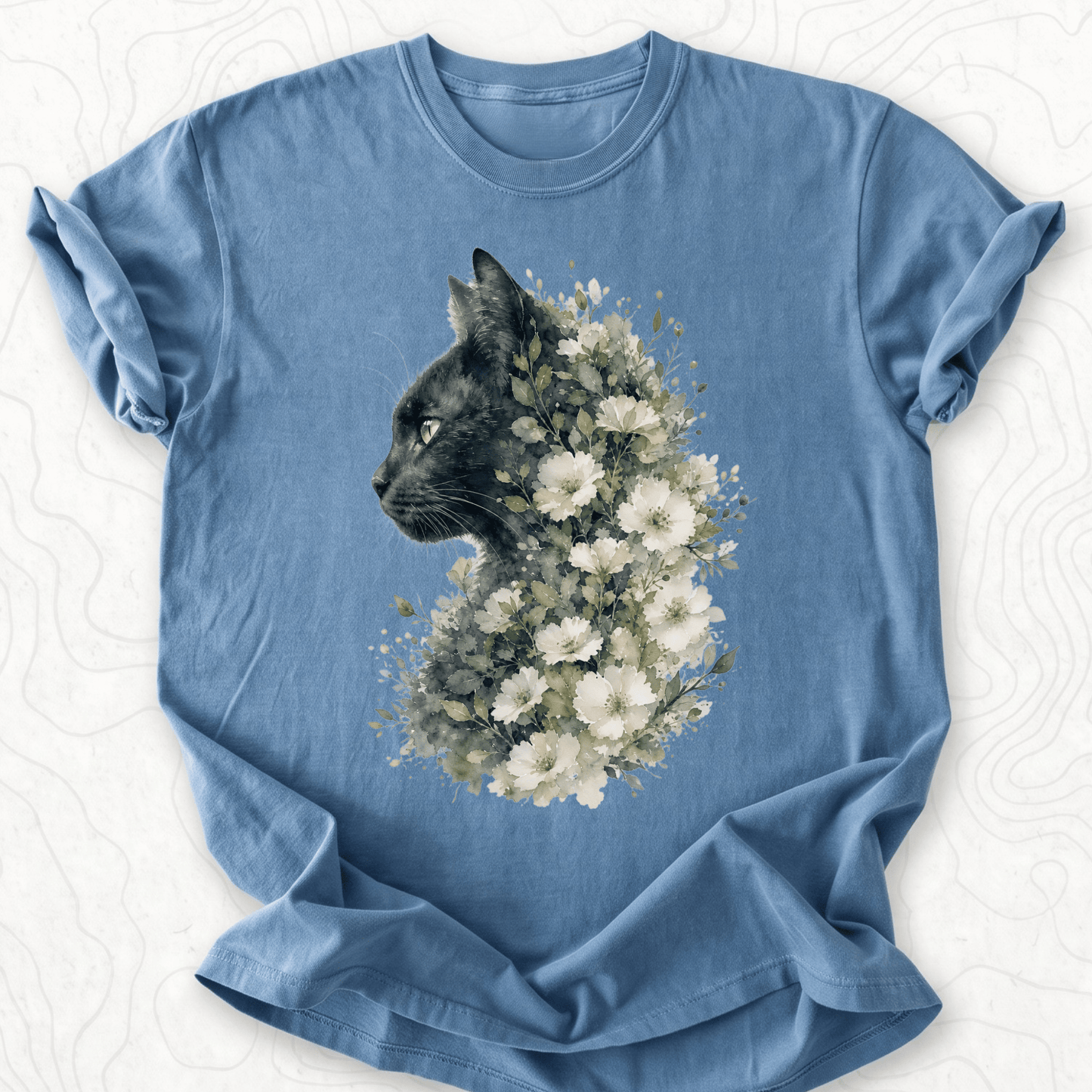 Floral Black Cat T-shirt