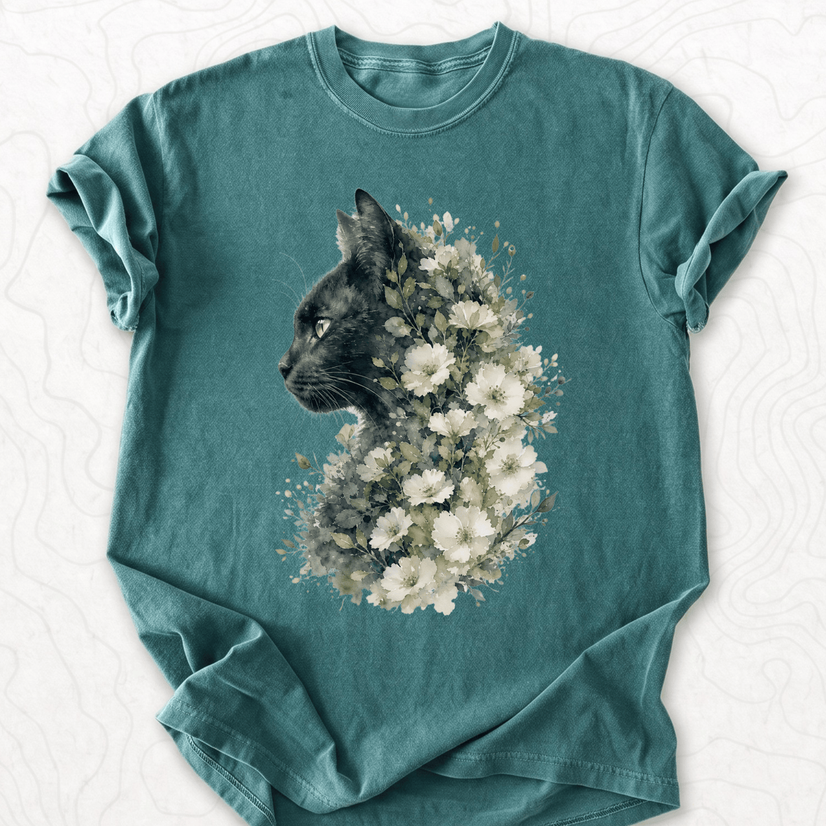 Floral Black Cat T-shirt