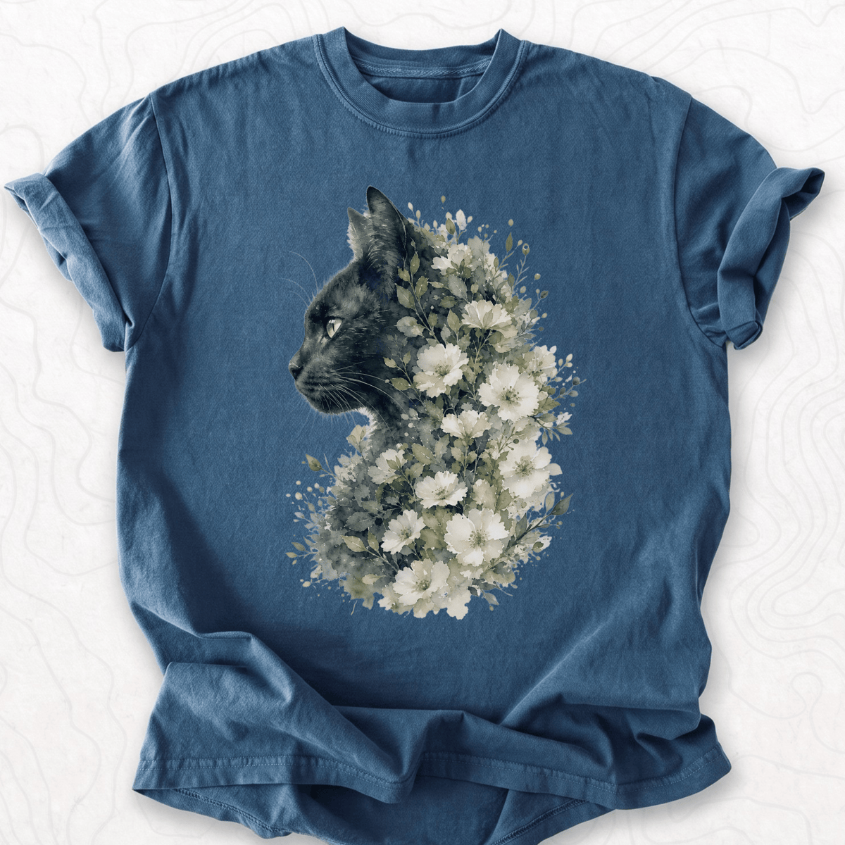 Floral Black Cat T-shirt