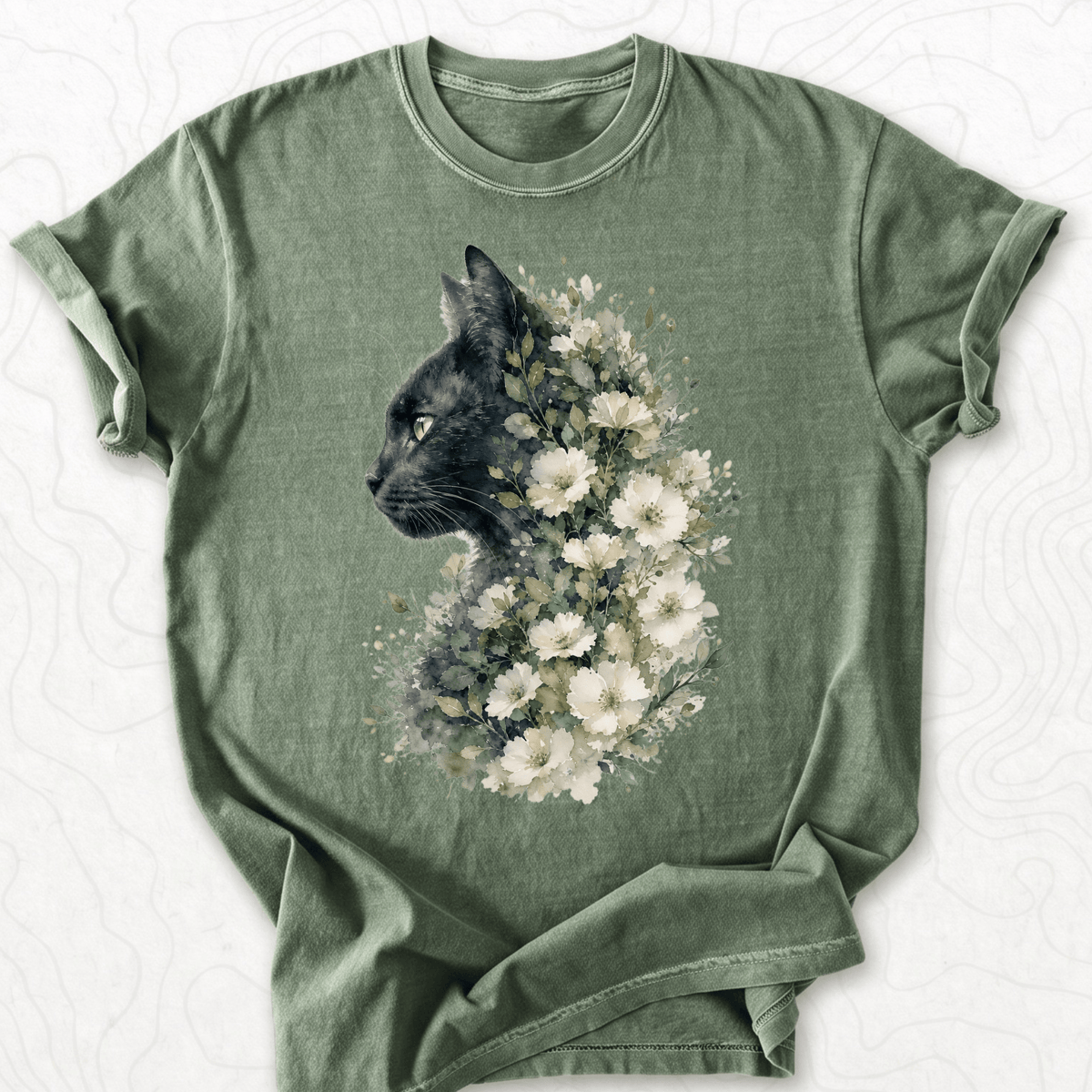 Floral Black Cat T-shirt