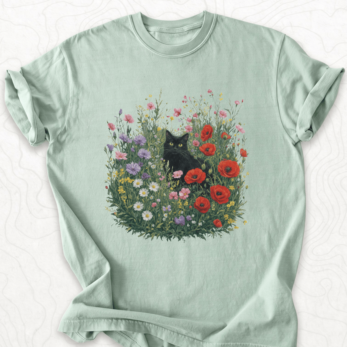 Black Cat Flowers T-shirt