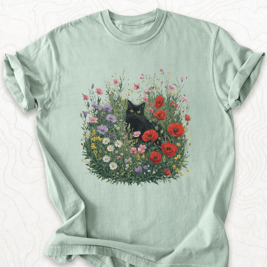 Black Cat Flowers T-shirt