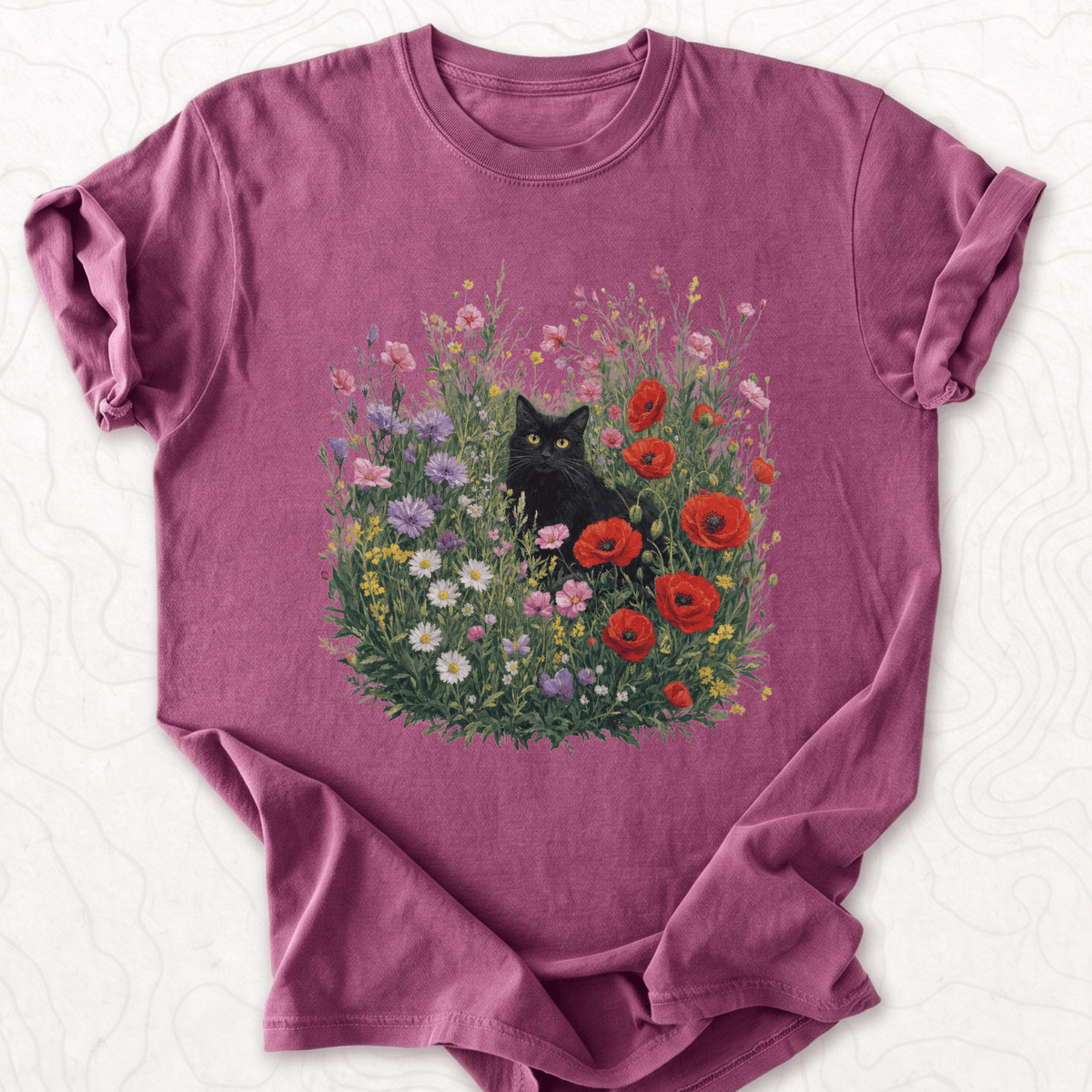 Black Cat Flowers T-shirt