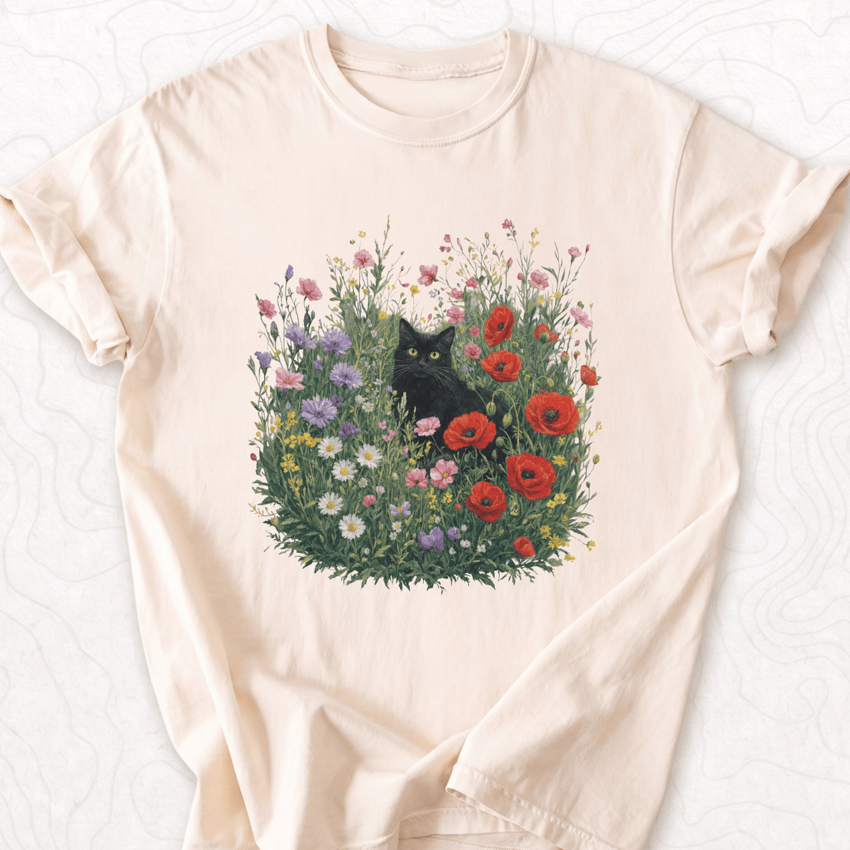 Black Cat Flowers T-shirt
