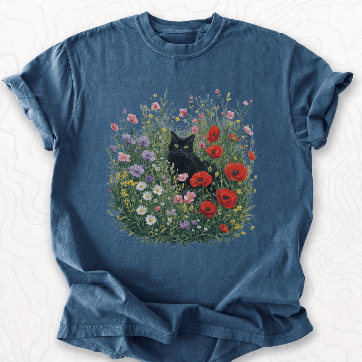 Black Cat Flowers T-shirt