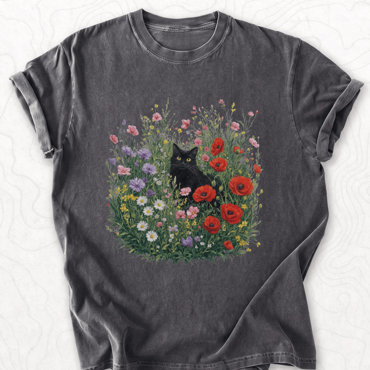 Black Cat Flowers T-shirt