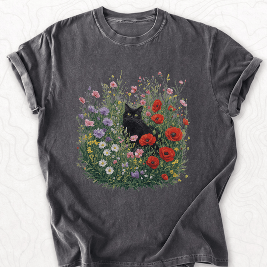 Black Cat Flowers T-shirt