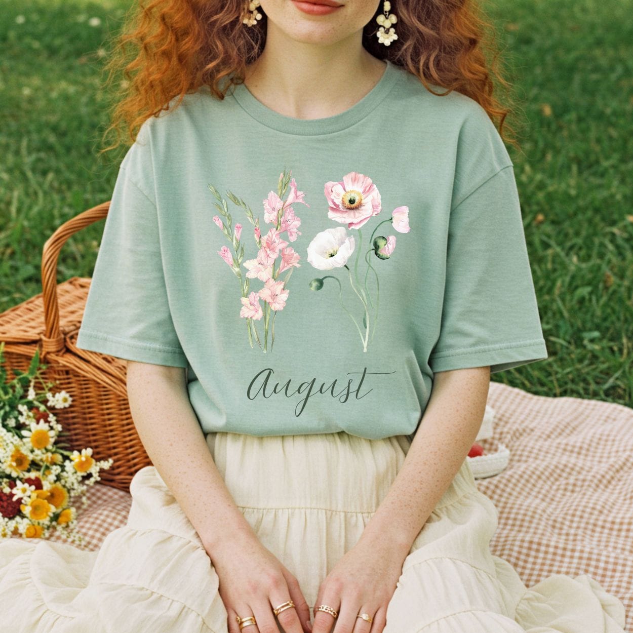 August Birth Month Flower T-Shirt - Gladiolus & Poppy