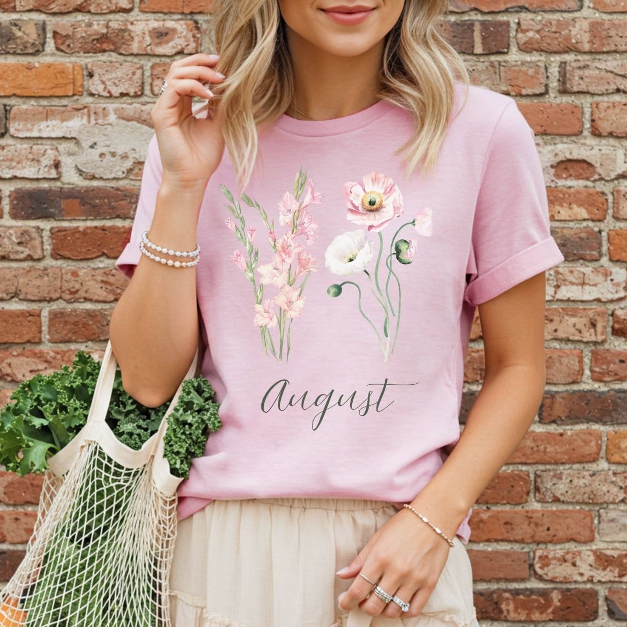 August Birth Month Flower T-Shirt - Gladiolus & Poppy
