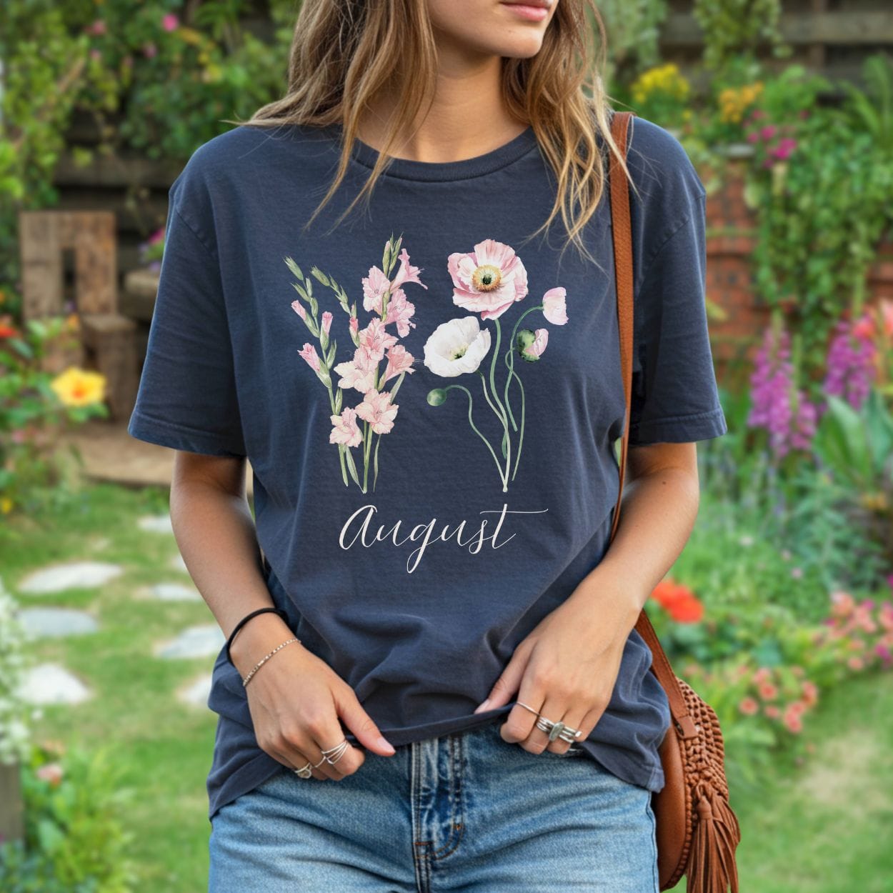 August Birth Month Flower T-Shirt - Gladiolus & Poppy