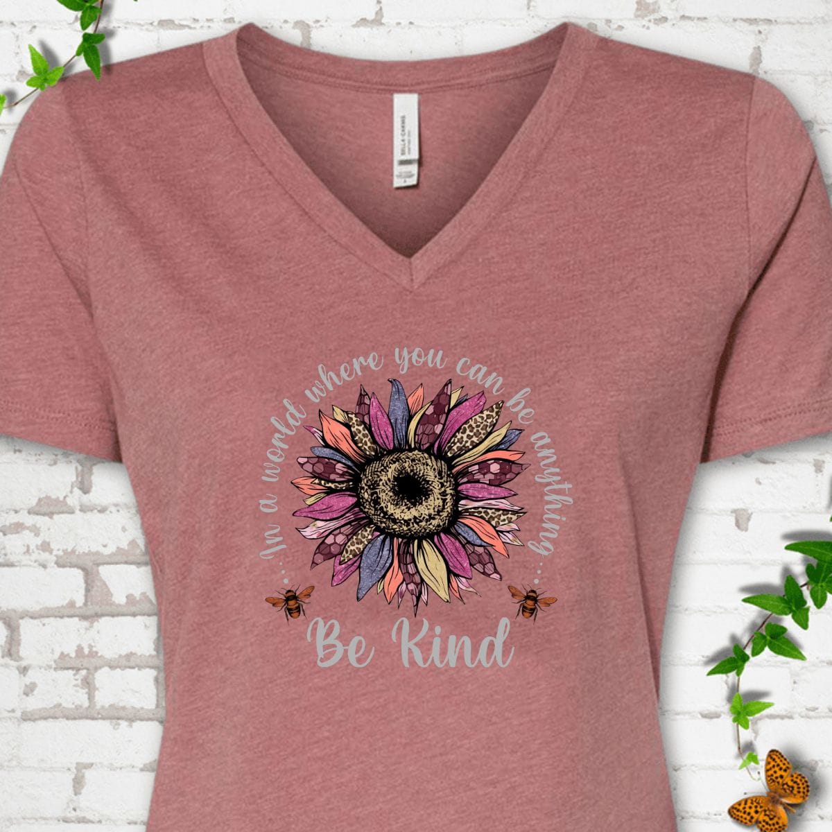Be Kind Sunflower V-Neck T-Shirt