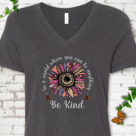 Be Kind Sunflower V-Neck T-Shirt