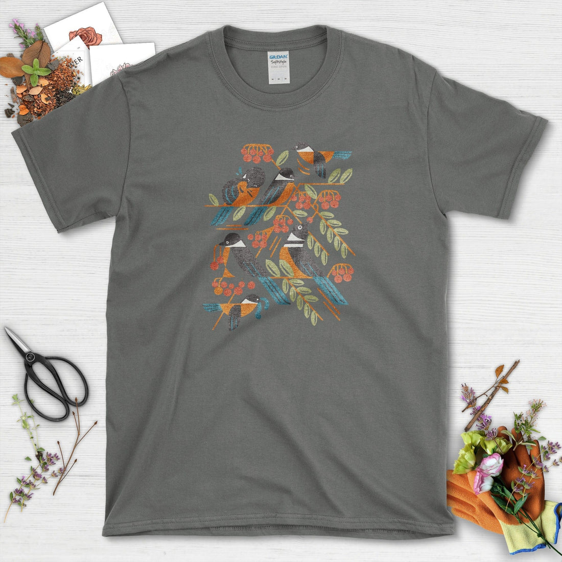 Bird Branch Red Berries T-Shirt