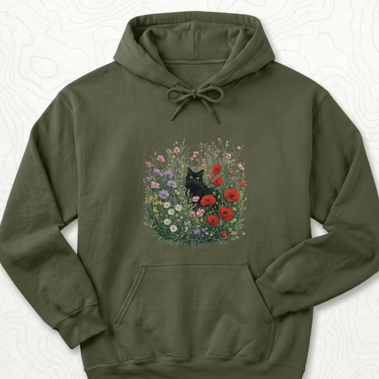 Black Cat Flowers Hoodie