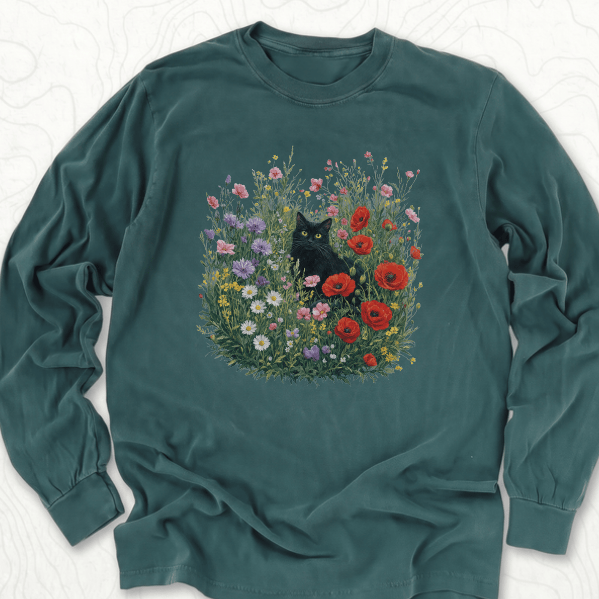 Black Cat Flowers LS T-shirt