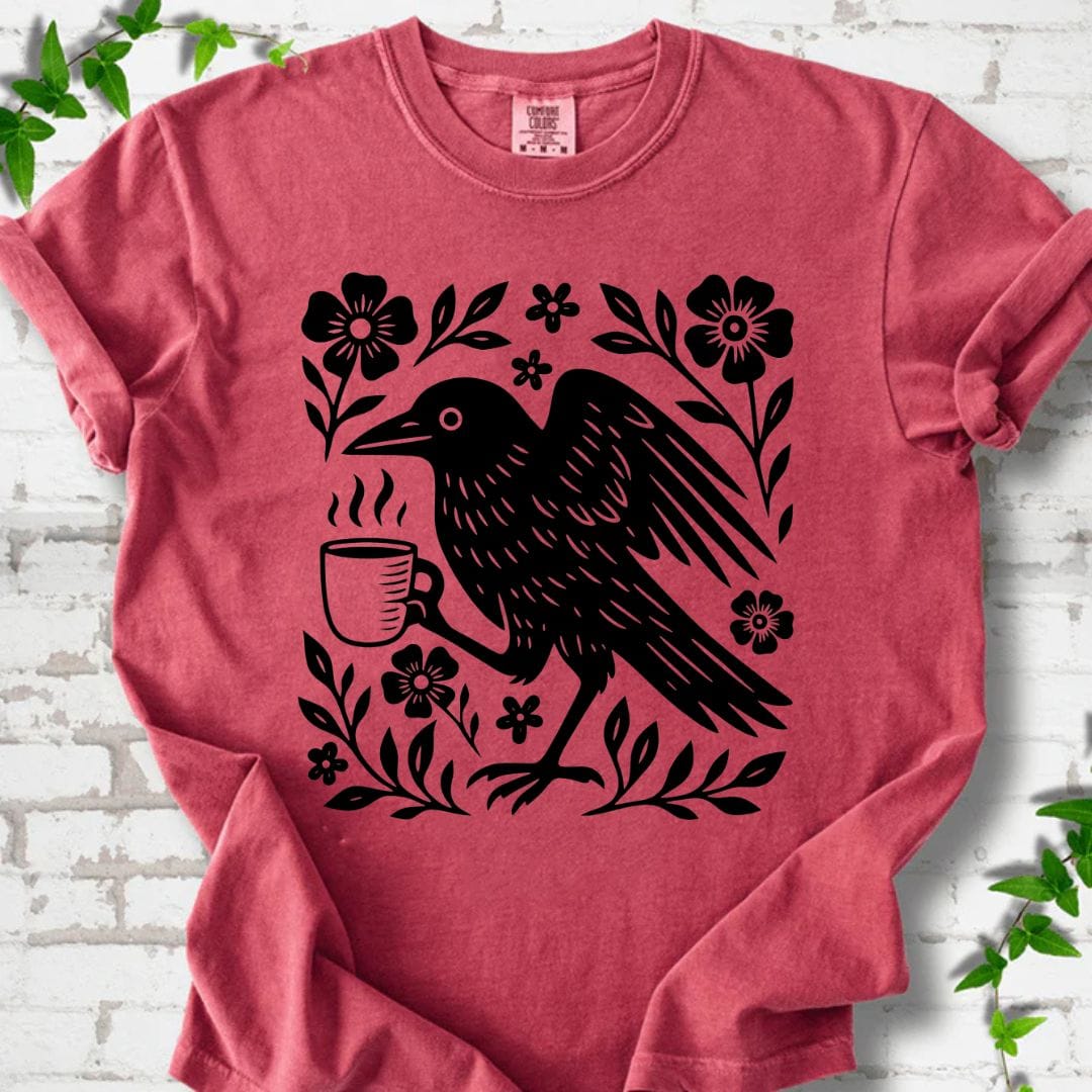 Black Crow and Flowers T-Shirt