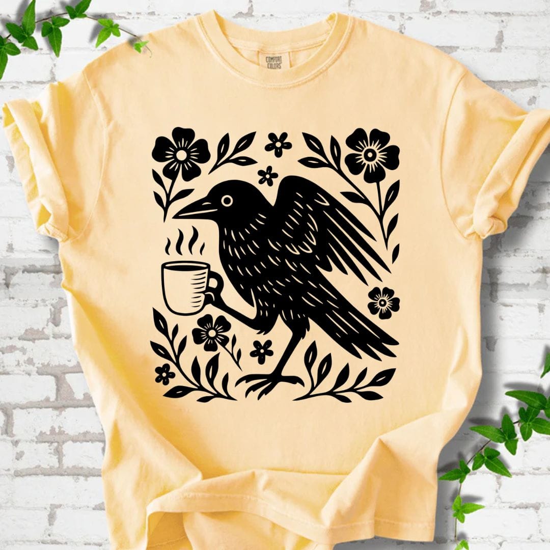 Black Crow and Flowers T-Shirt