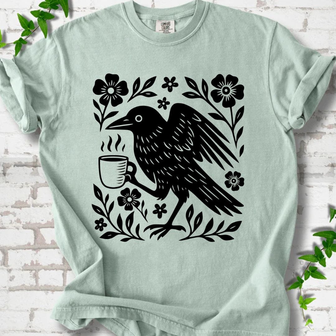 Black Crow and Flowers T-Shirt