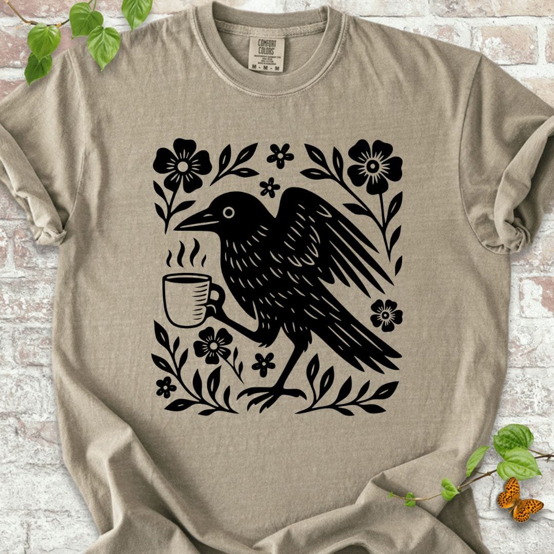 Black Crow and Flowers T-Shirt
