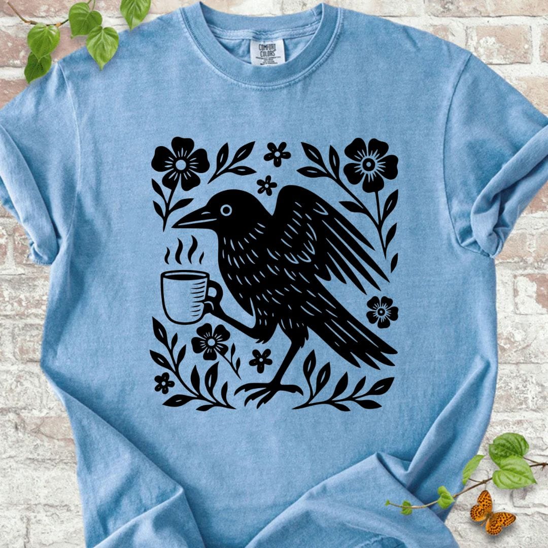 Black Crow and Flowers T-Shirt