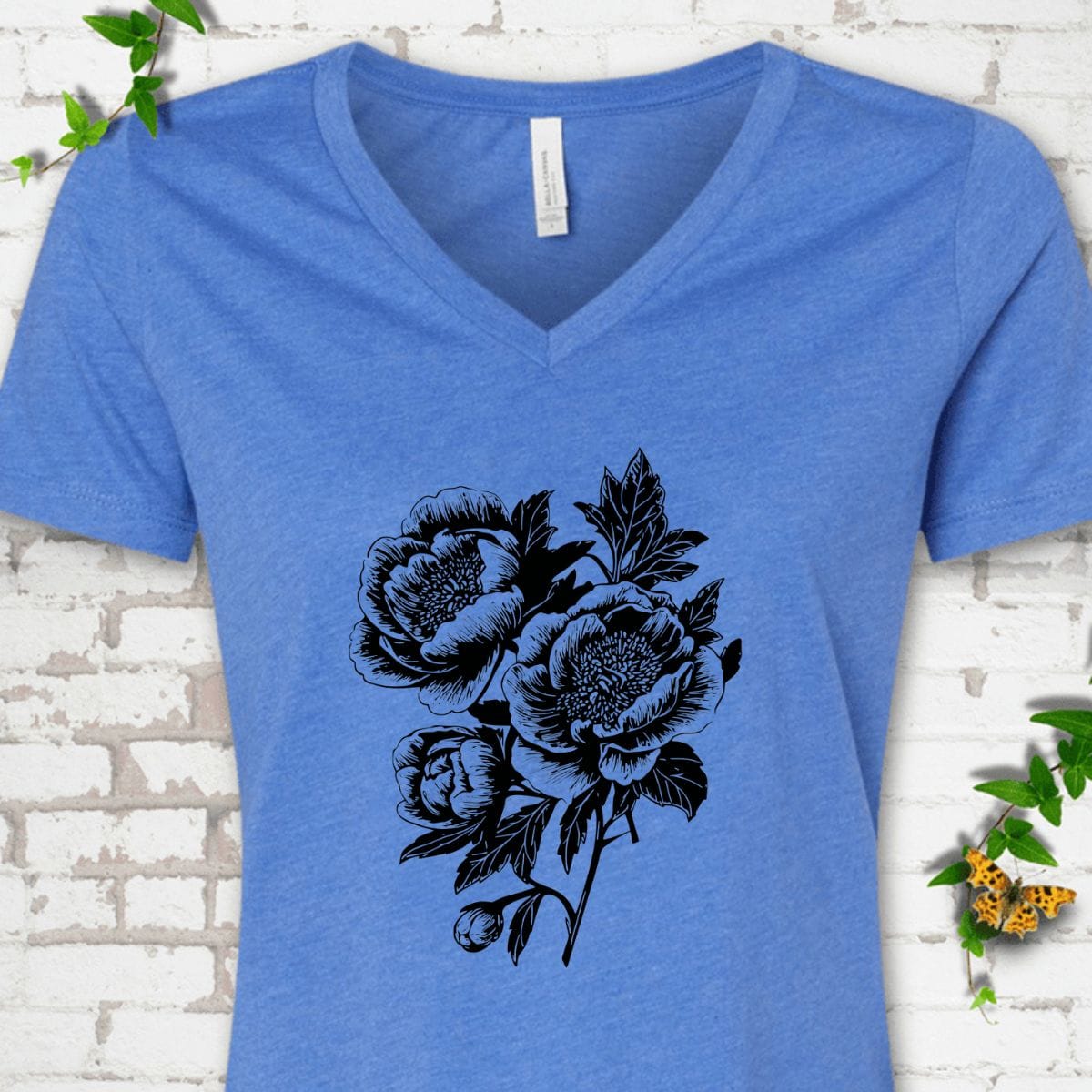 Black Floral V-Neck T-Shirt