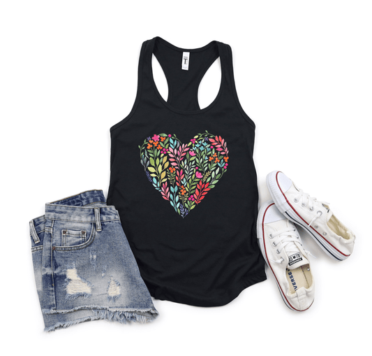 Bright Flower Heart Women's Racerback Tank Top