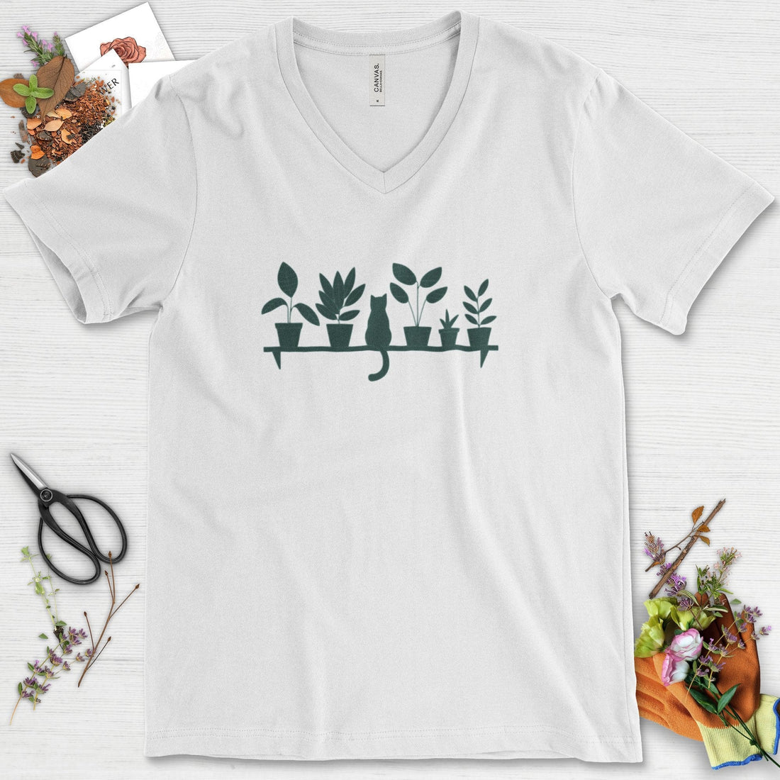 Cat Among Houseplants V-Neck