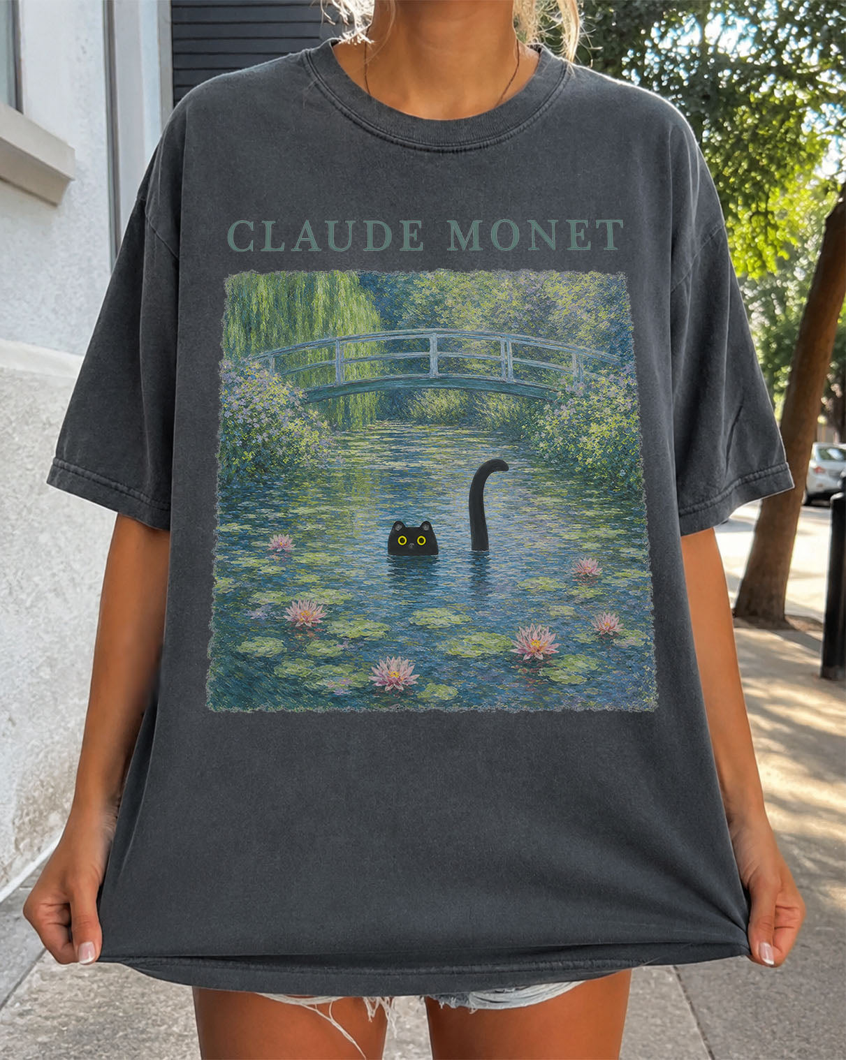 Claude Monet Inspired Black Cat T-Shirt