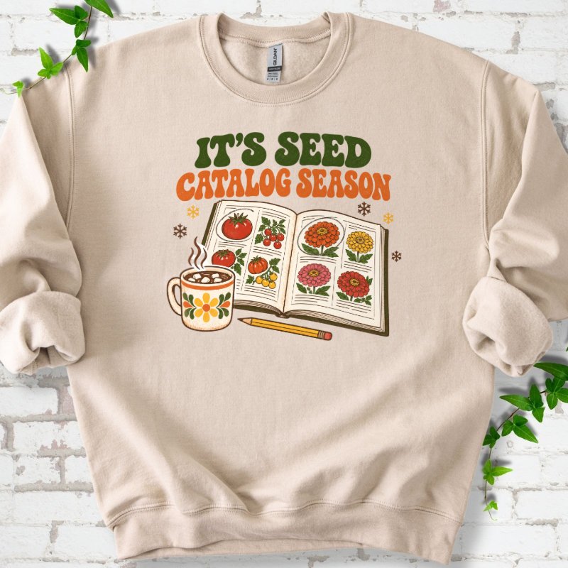 Cozy 1970s Seed Catalog Season Sweatshirt in Sand – PlotlyGarden