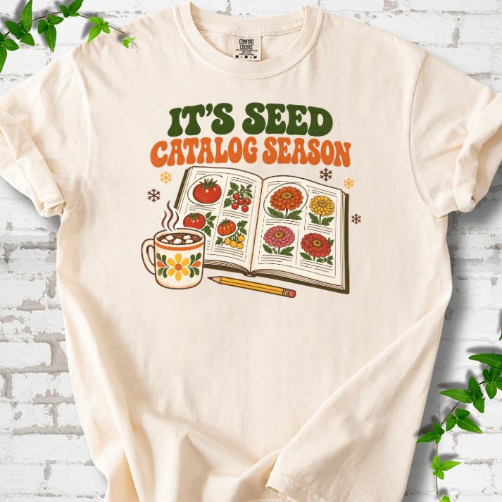 Cozy 1970s Seed Catalog Season T-Shirt in Ivory – PlotlyGarden
