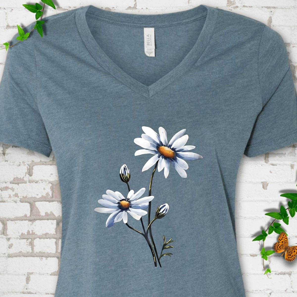 Daisy Flower V-Neck T-Shirt